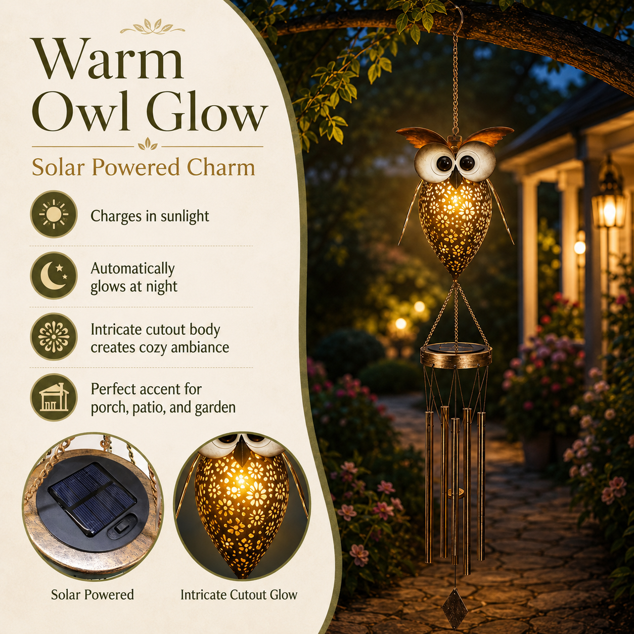 Solar Owl Wind Chime Light