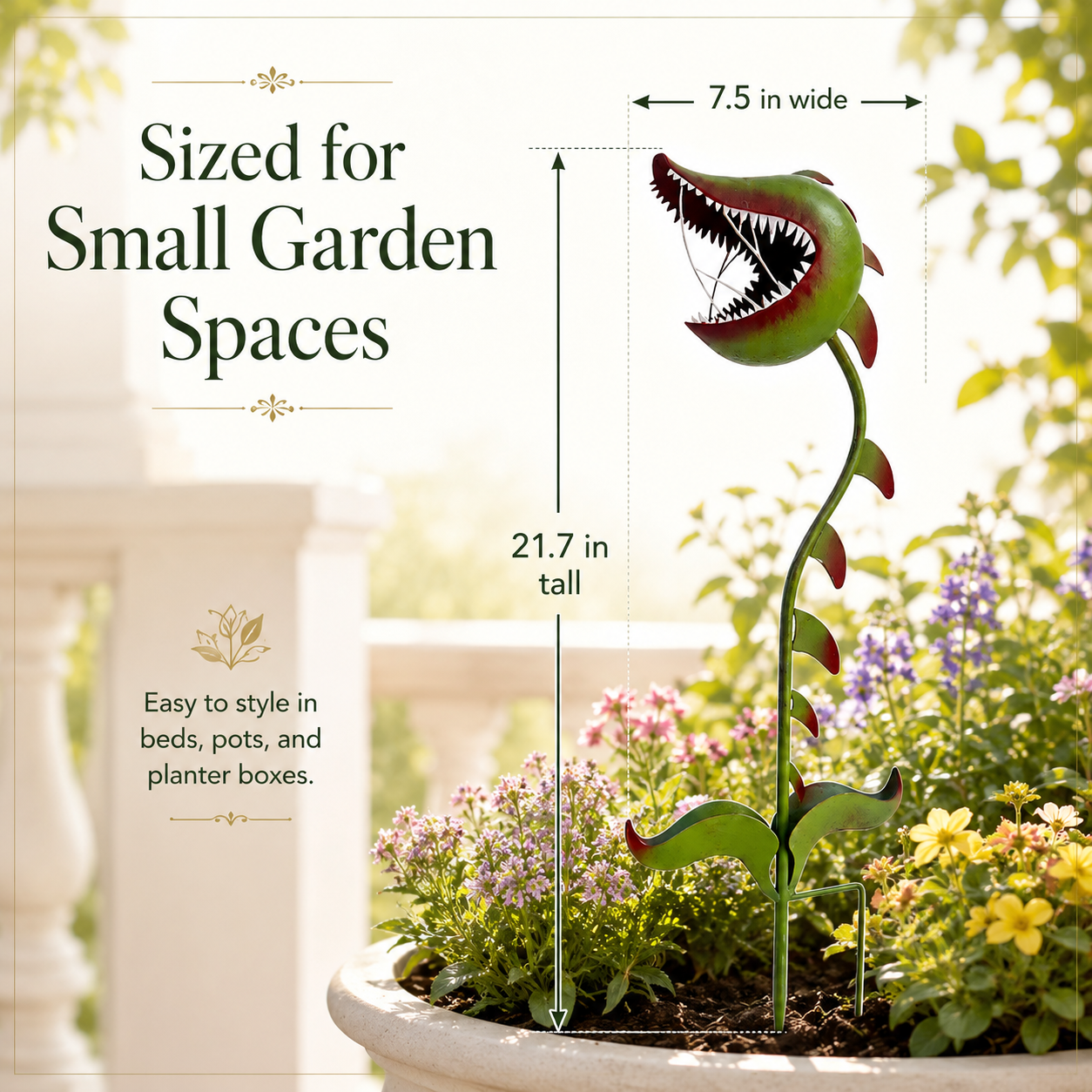Whimsical Man-Eating Flower Metal Garden Stakeen