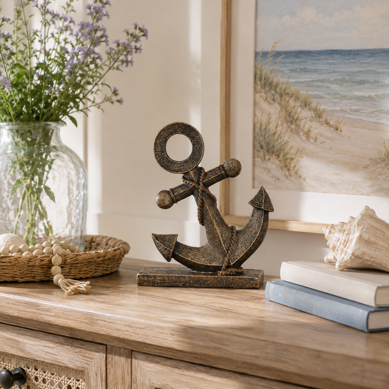 Freestanding Nautical Anchor Decor, Antique Bronze Coastal Tabletop & Garden Accent