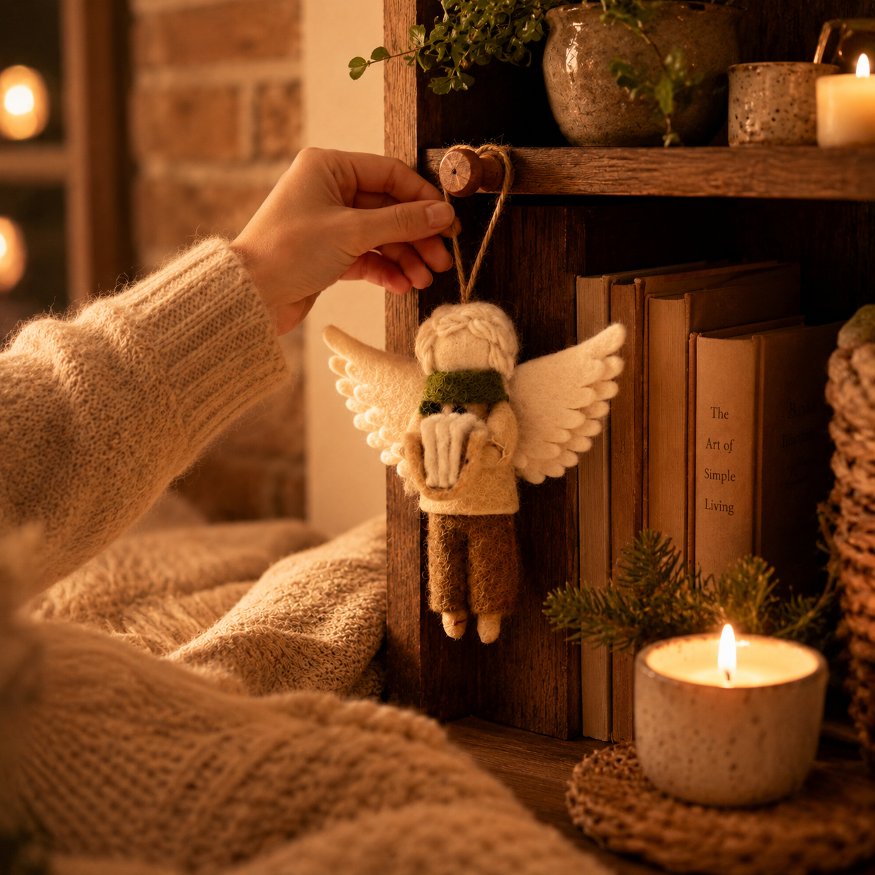 Handmade Wool Felt Reading Angel Ornament