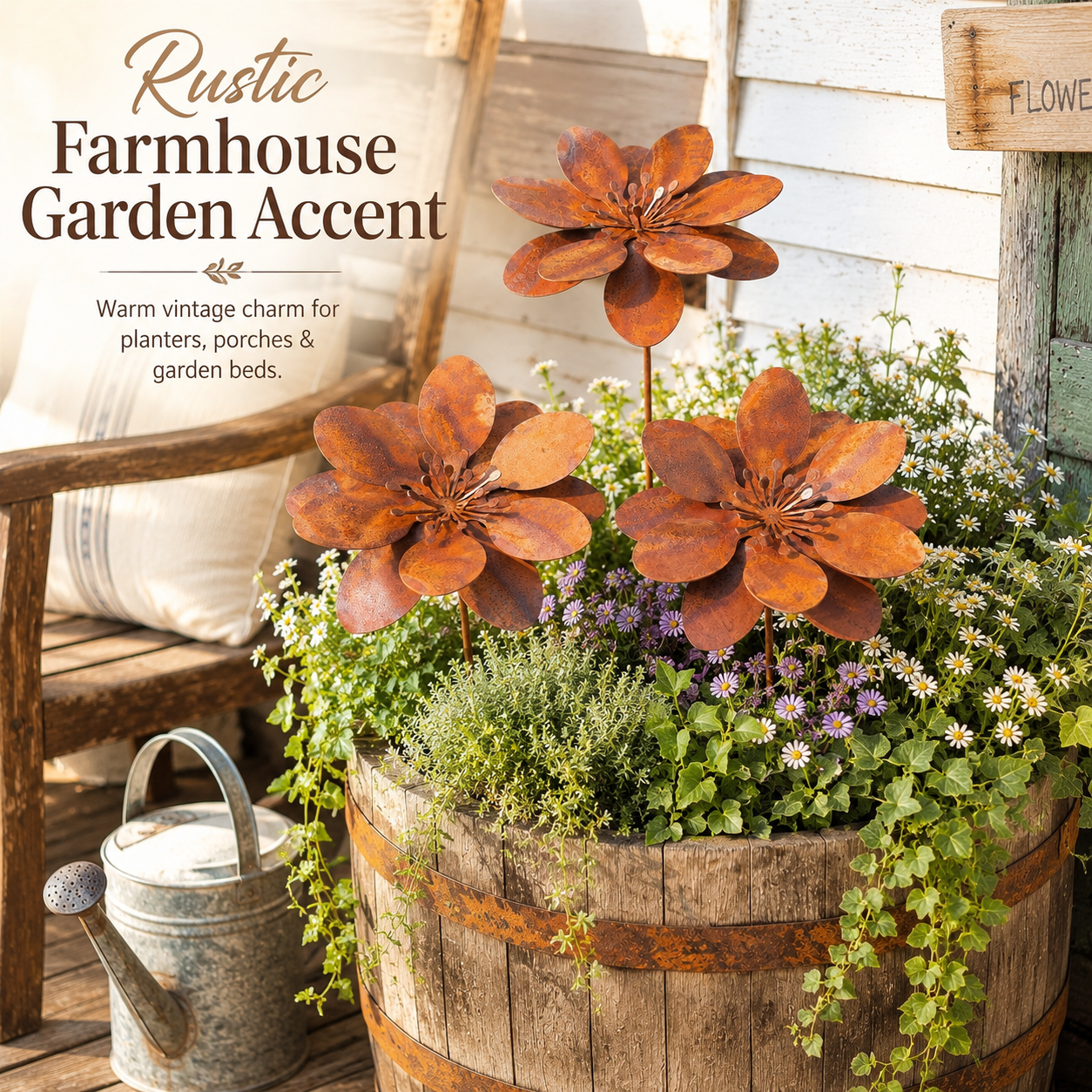 Rusty Metal Flower Garden Stake