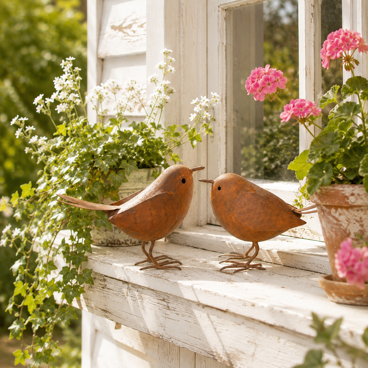 Rustic Metal Bird Figurines Set of 2