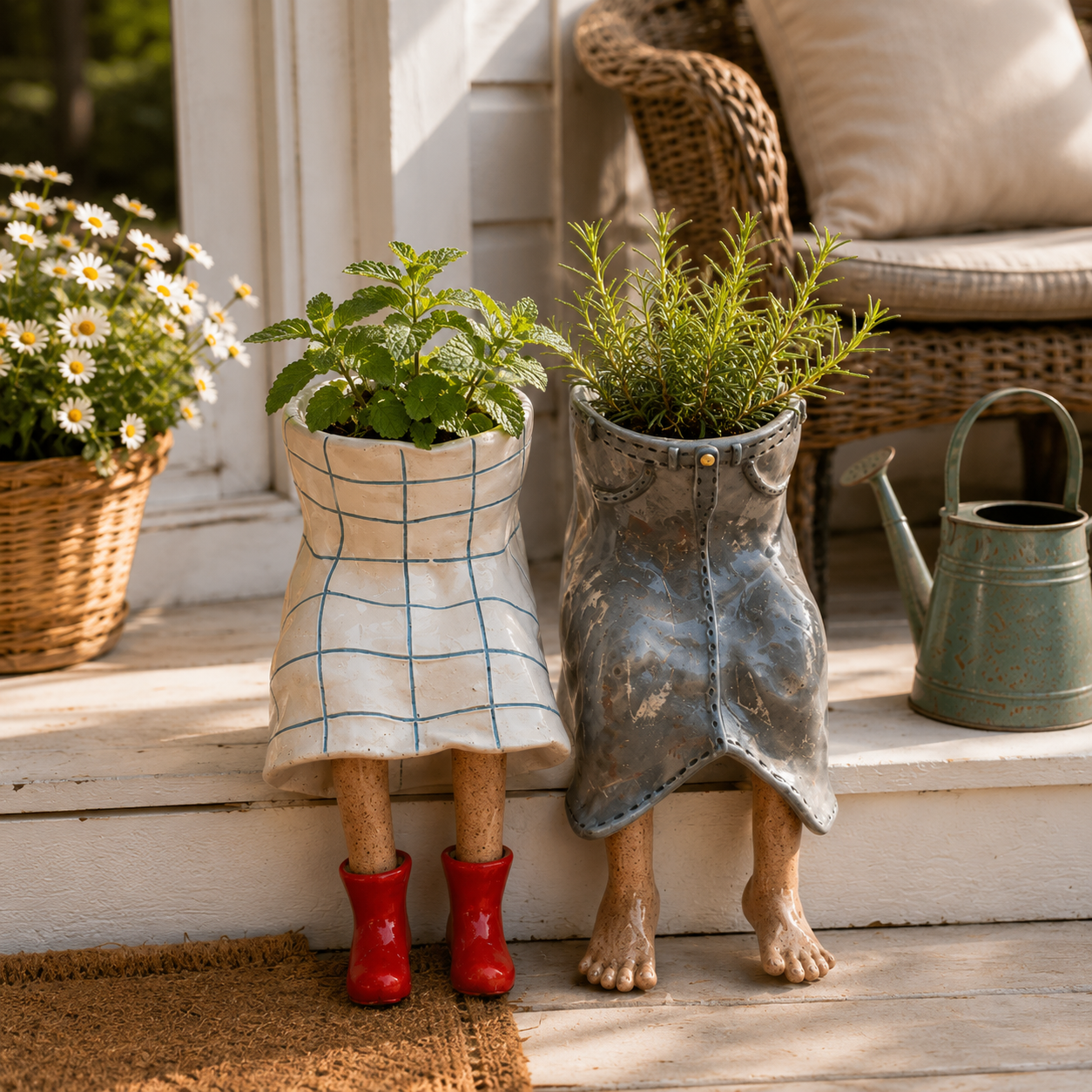 Whimsical Sitting Planter Pot