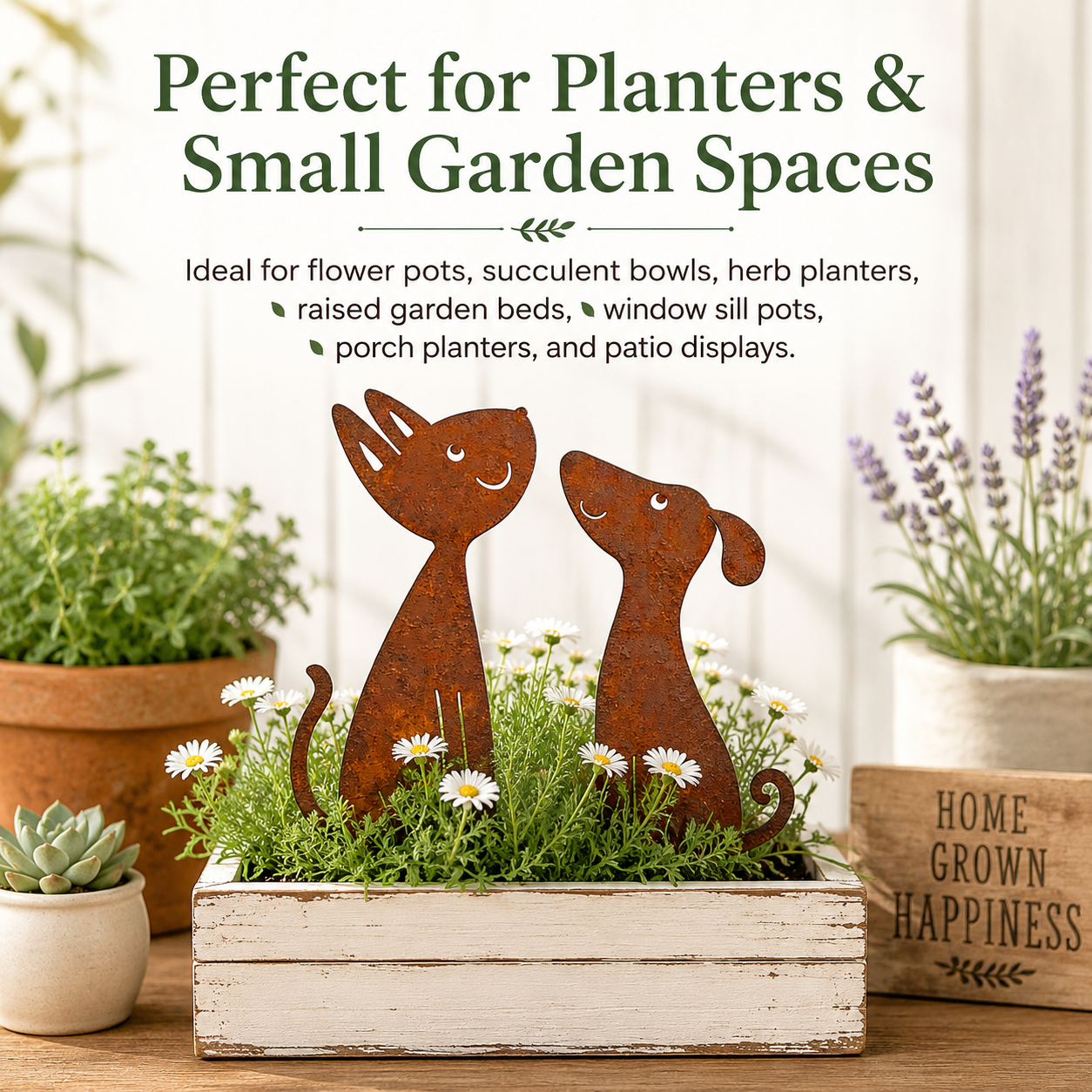 Rusty Cat and Dog Metal Garden Stakes