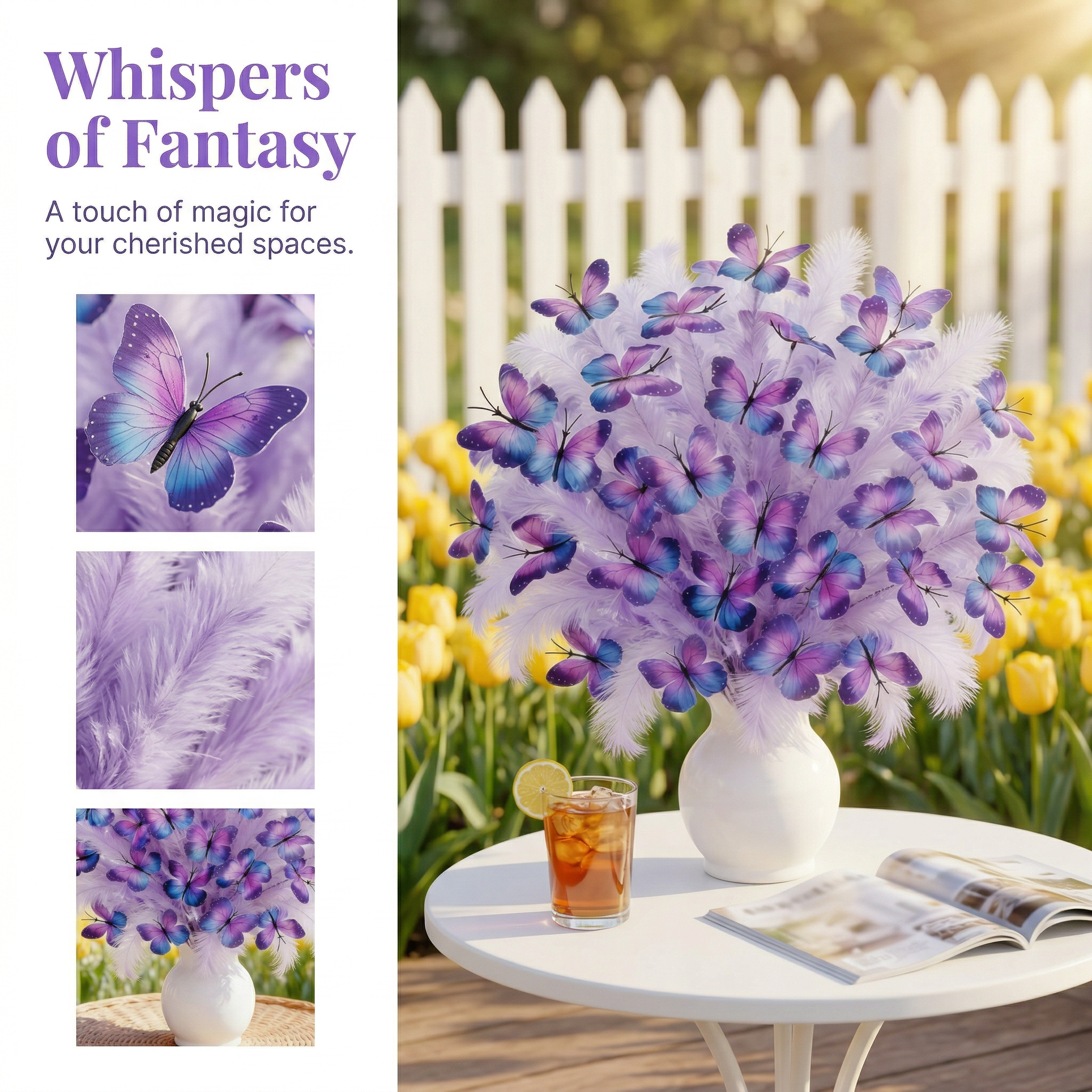 3-Piece Purple Butterfly Faux Floral Stems