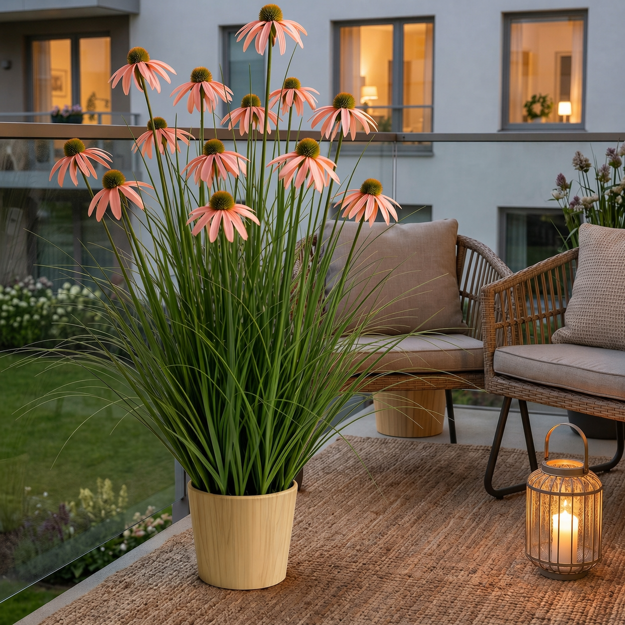 3-Head Artificial Coneflower Grass Plant