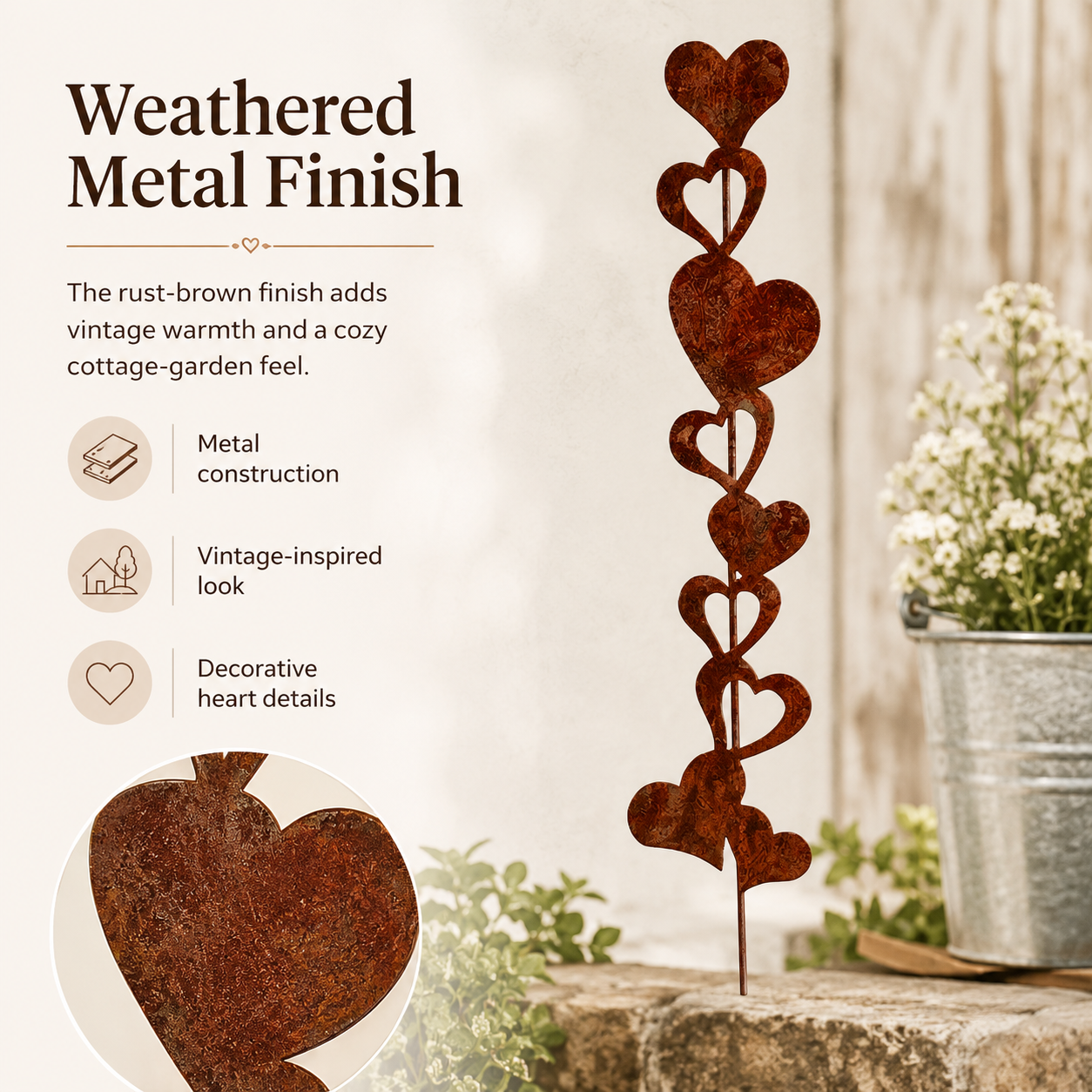 Rustic Heart Metal Garden Stake Decor