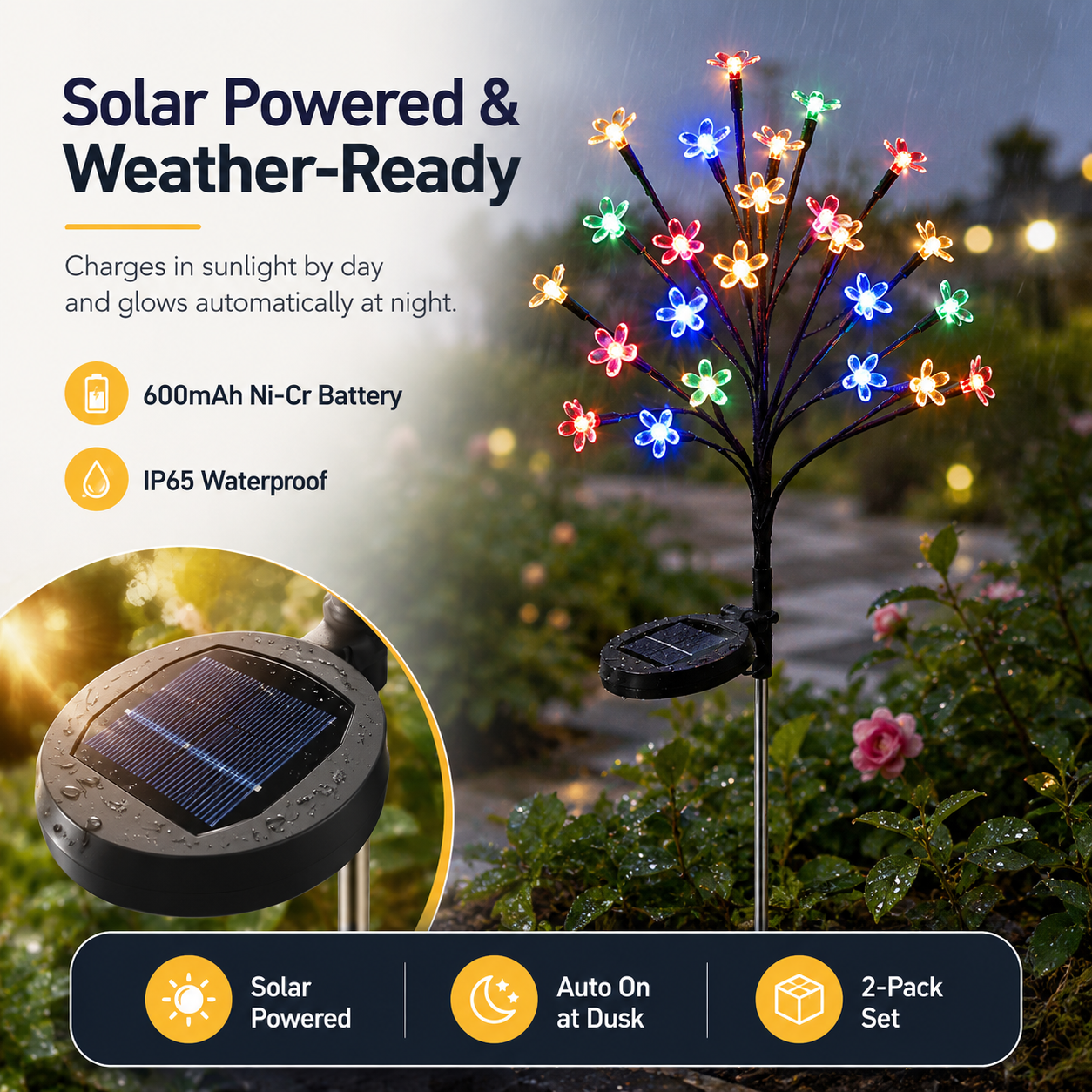 2-Pack Solar Flower LED Lights – 40-LED Outdoor Garden Decor for Patio, Yard & Pathway