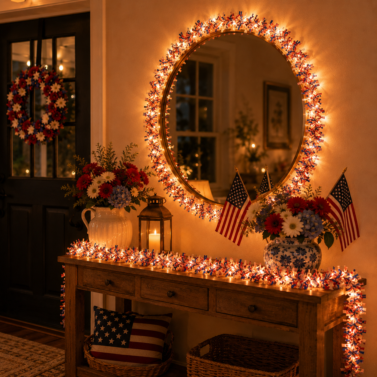 2-Pack 5m Patriotic LED Tinsel Garland – 50 Warm Lights