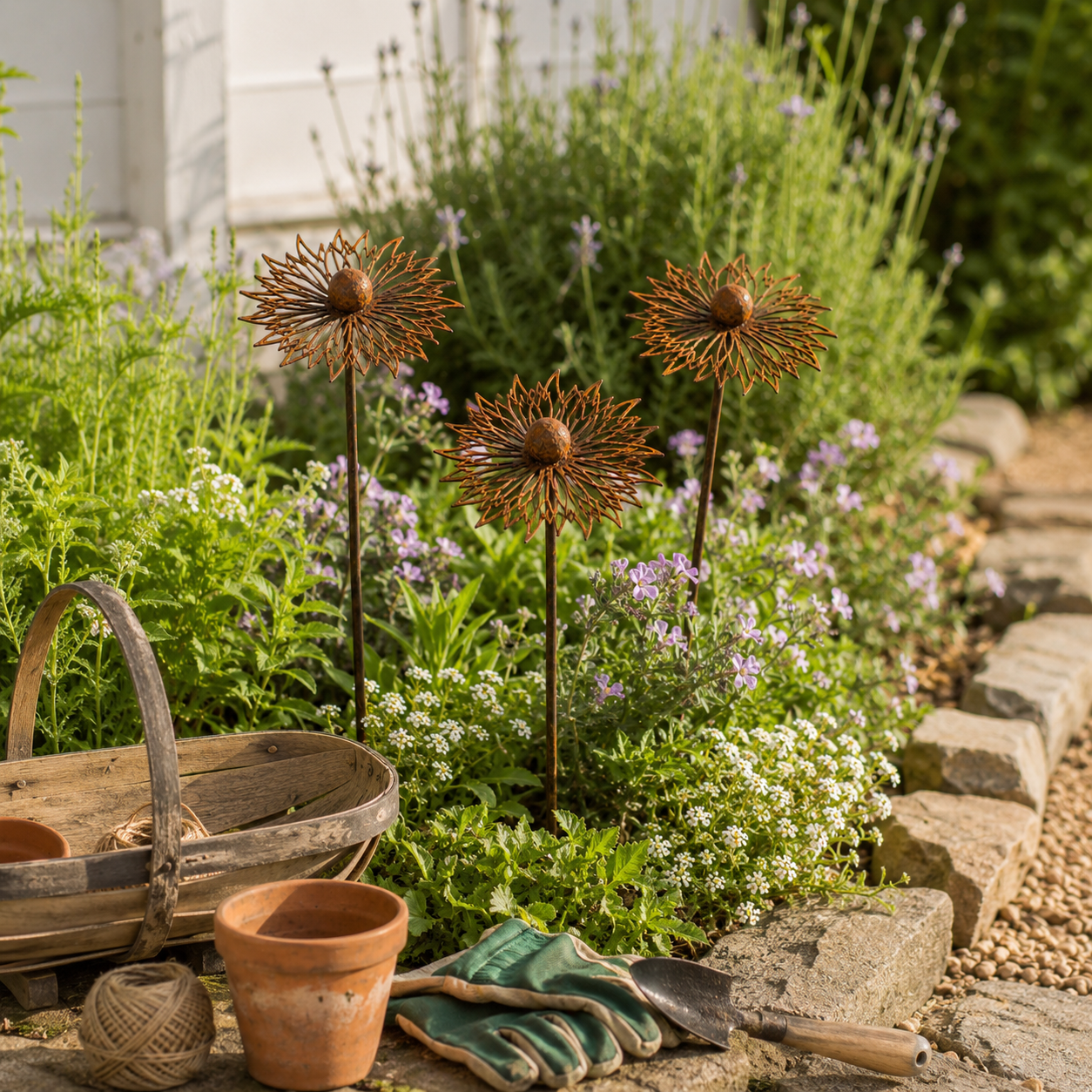 Rustic Cornflower Metal Garden Stakes