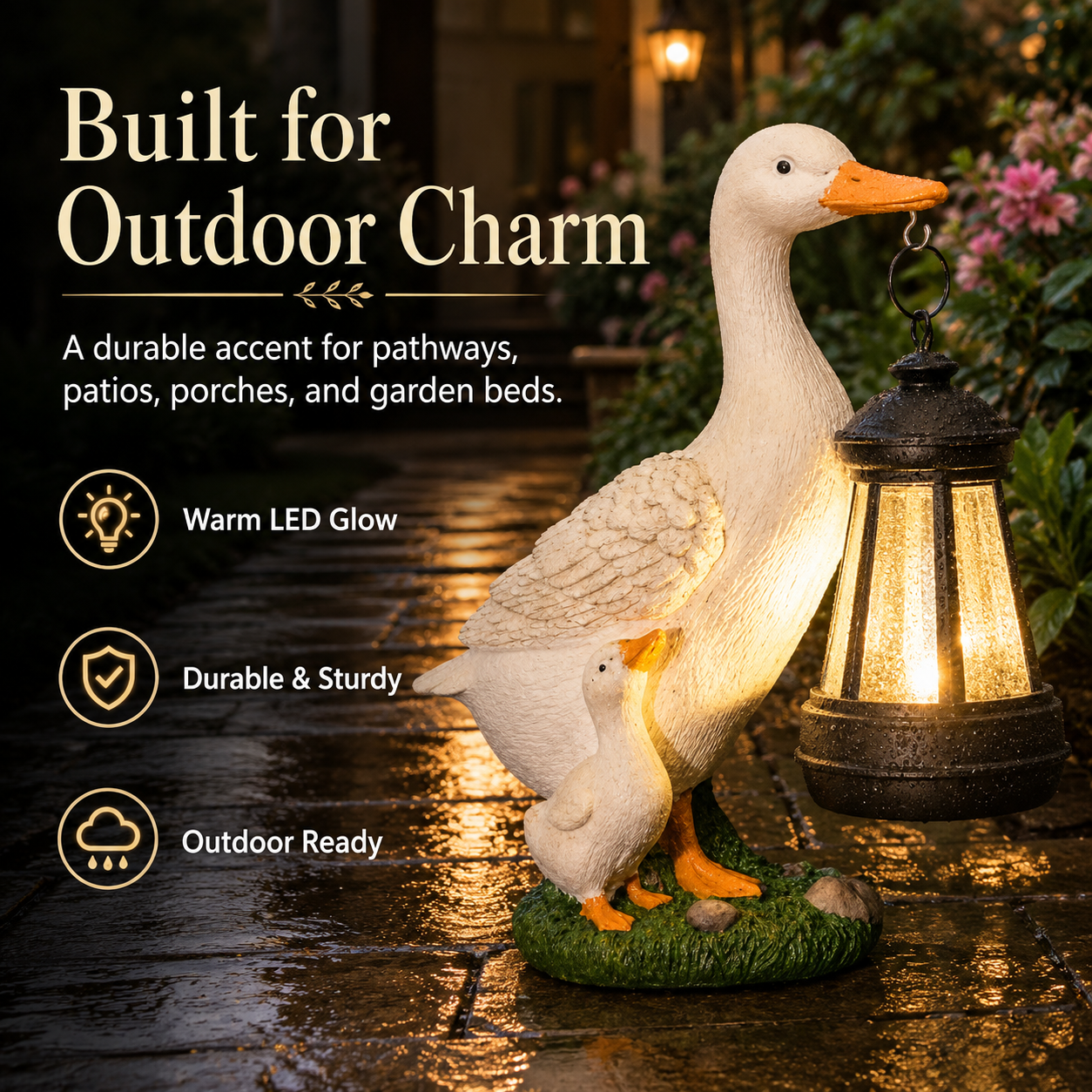 Solar White Duck Lantern Garden Decor
