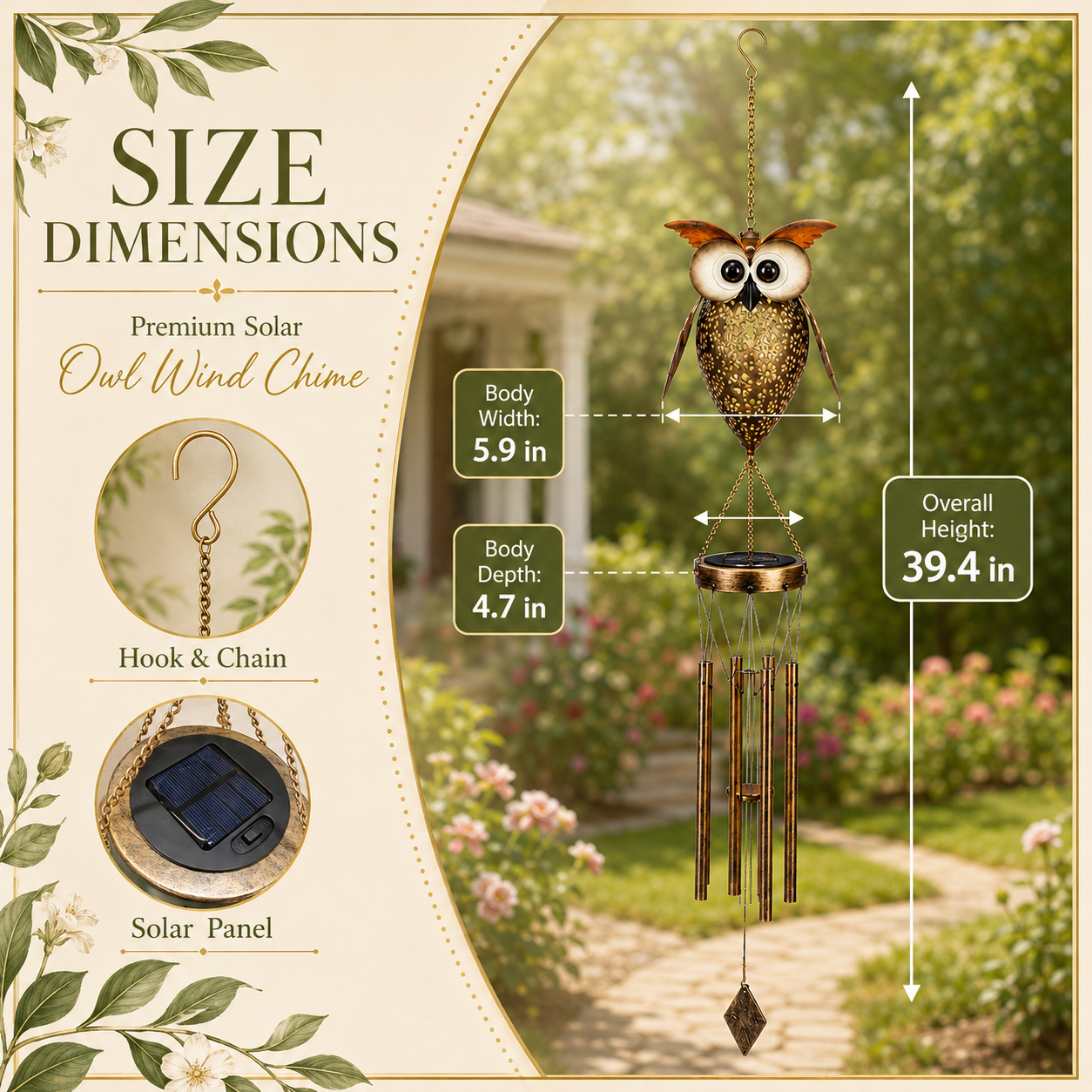 Solar Owl Wind Chime Light