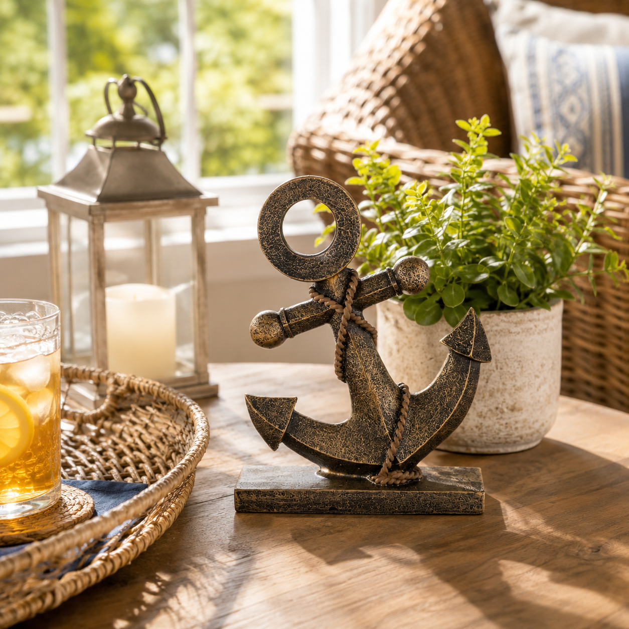 Freestanding Nautical Anchor Decor, Antique Bronze Coastal Tabletop & Garden Accent
