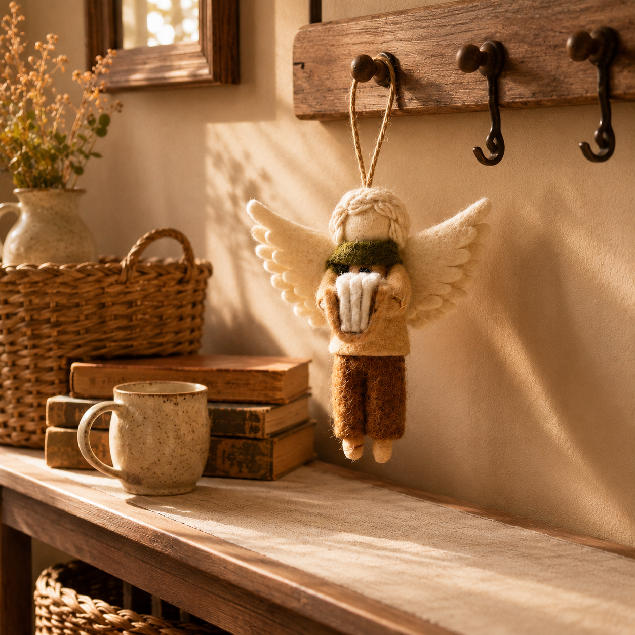 Handmade Wool Felt Reading Angel Ornament