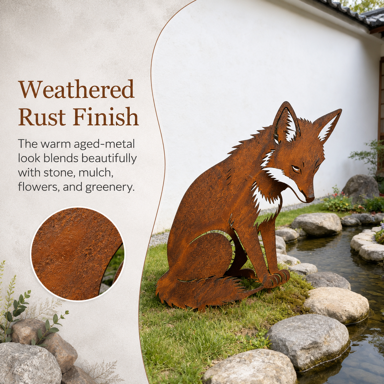 Rustic Metal Fox Garden Sculpture