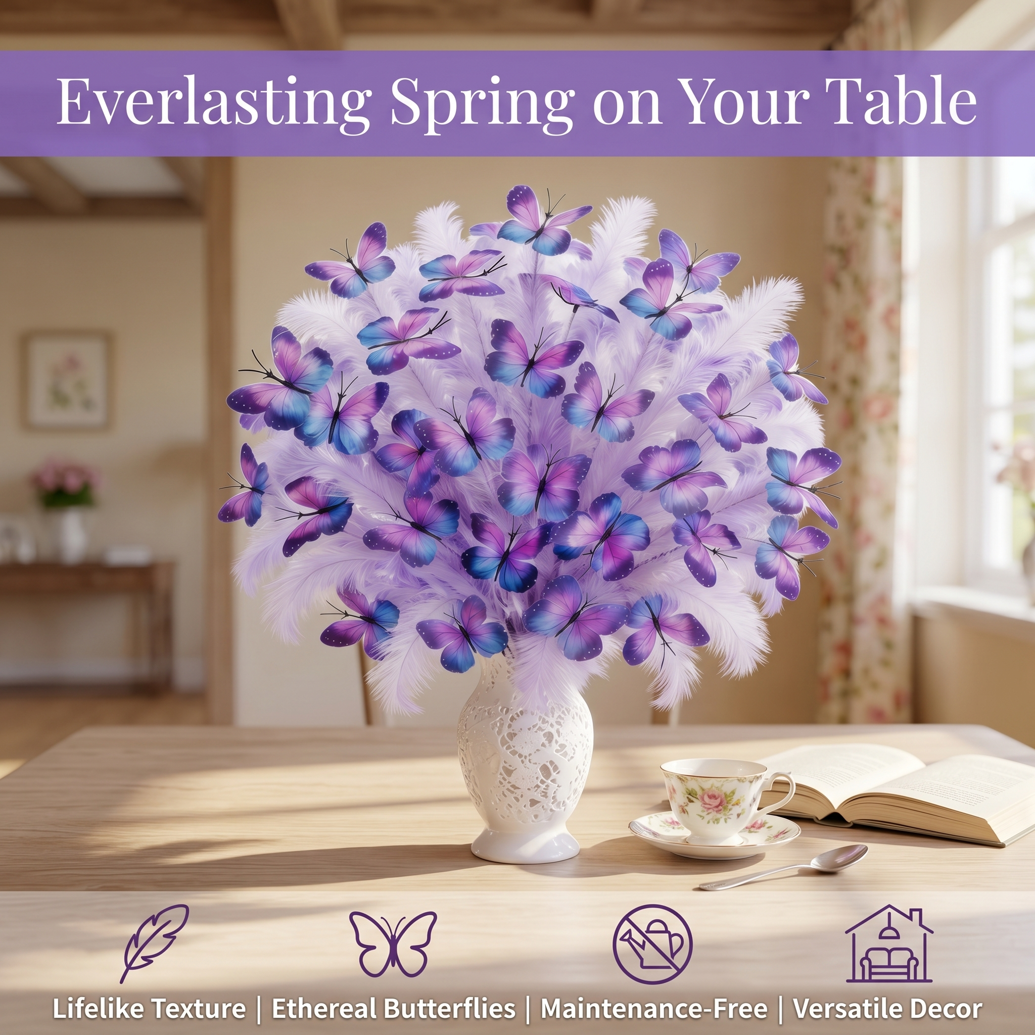 3-Piece Purple Butterfly Faux Floral Stems