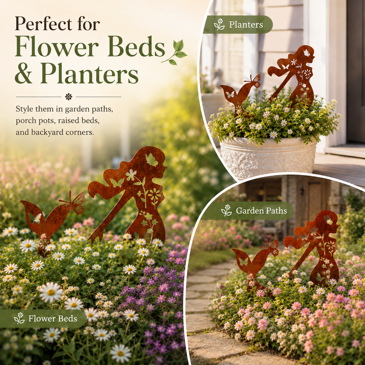 Rustic Mermaid Metal Garden Stake Set
