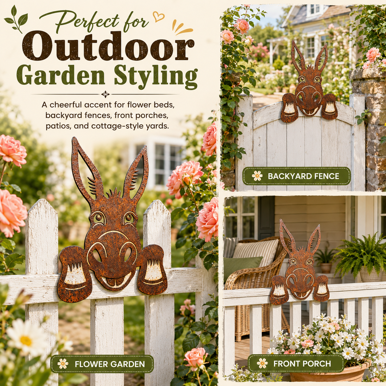 Rustic Donkey Fence Peeker Decor, Metal Donkey Garden Fence Decoration