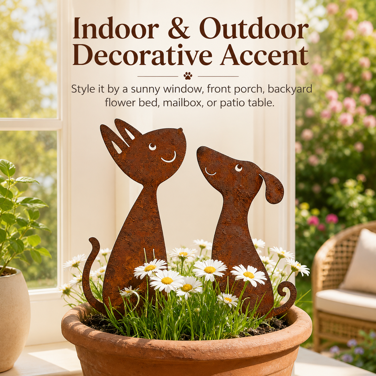 Rusty Cat and Dog Metal Garden Stakes