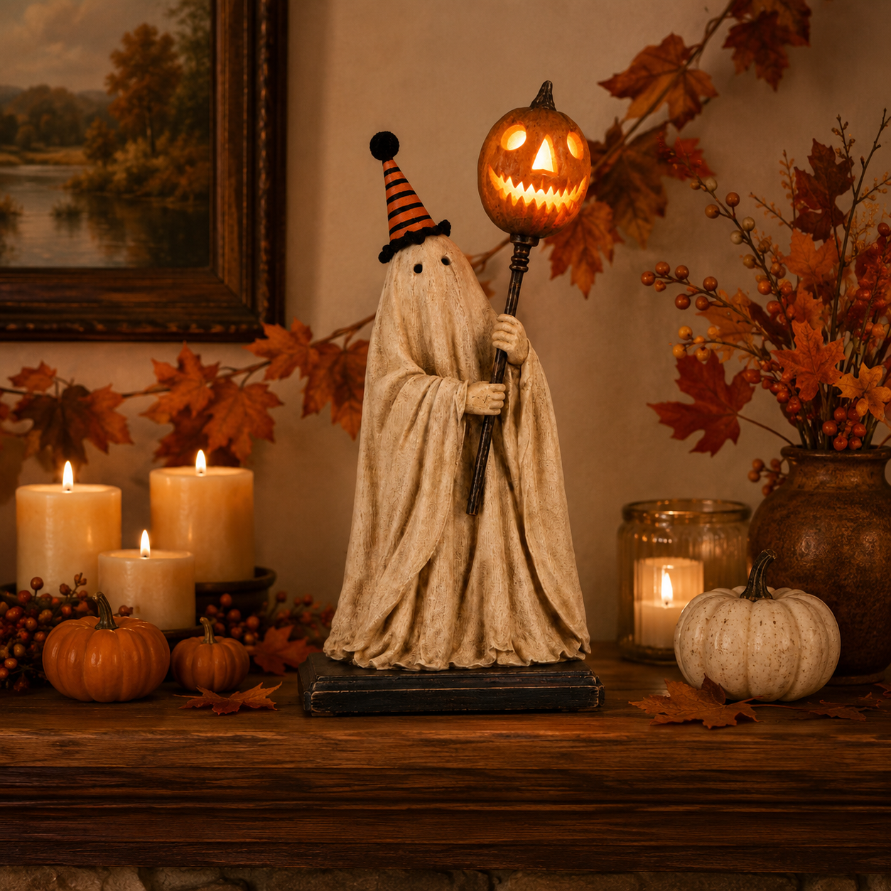 Halloween Ghost Figurine with Remote Control Light