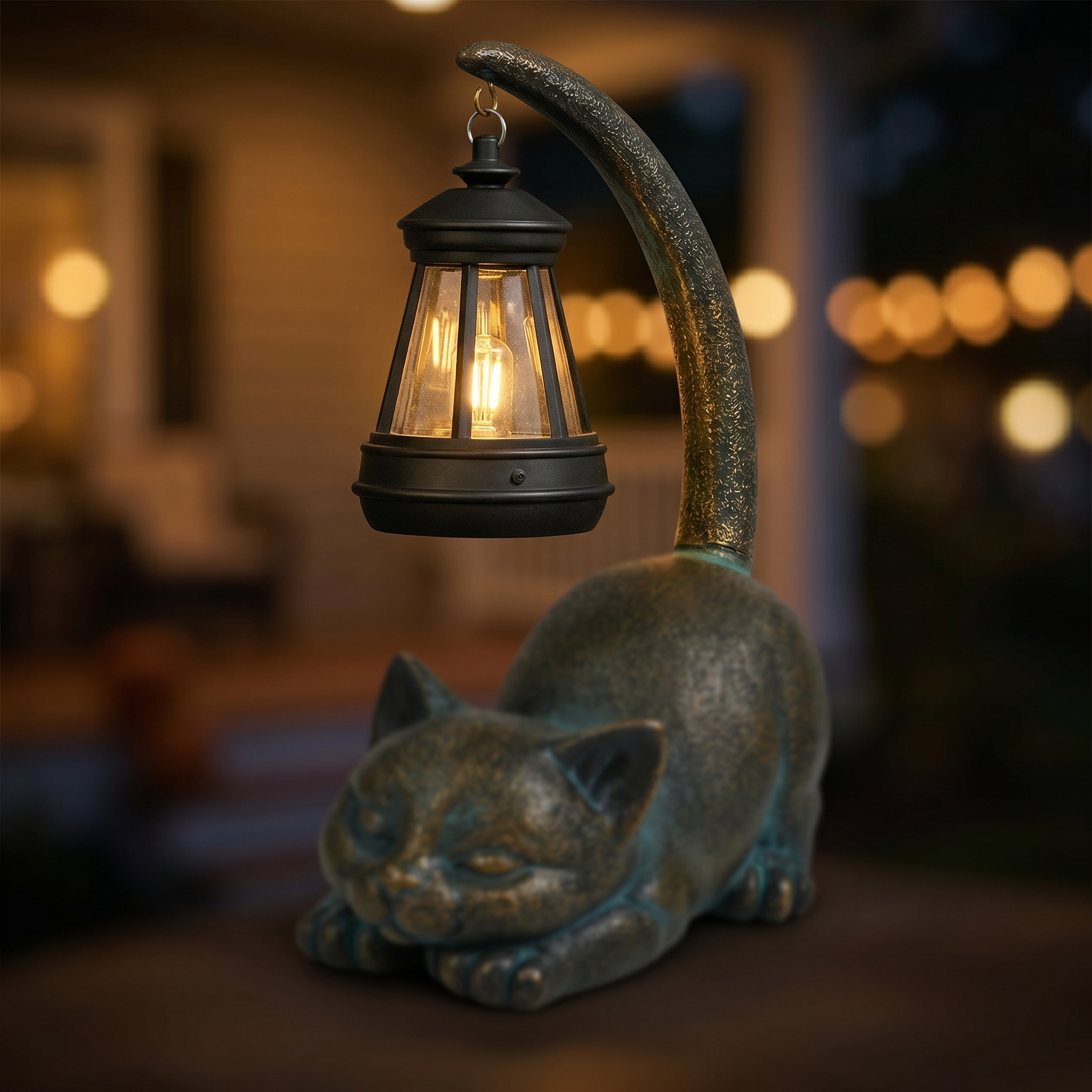 Solar Cat Lantern Statue – Outdoor Garden Decor with Warm Glow
