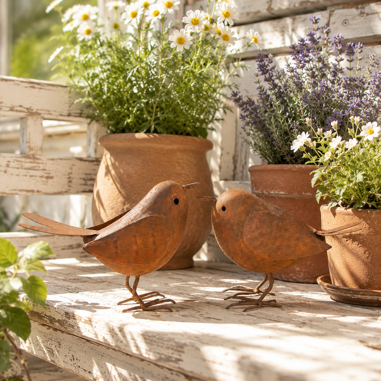 Rustic Metal Bird Figurines Set of 2