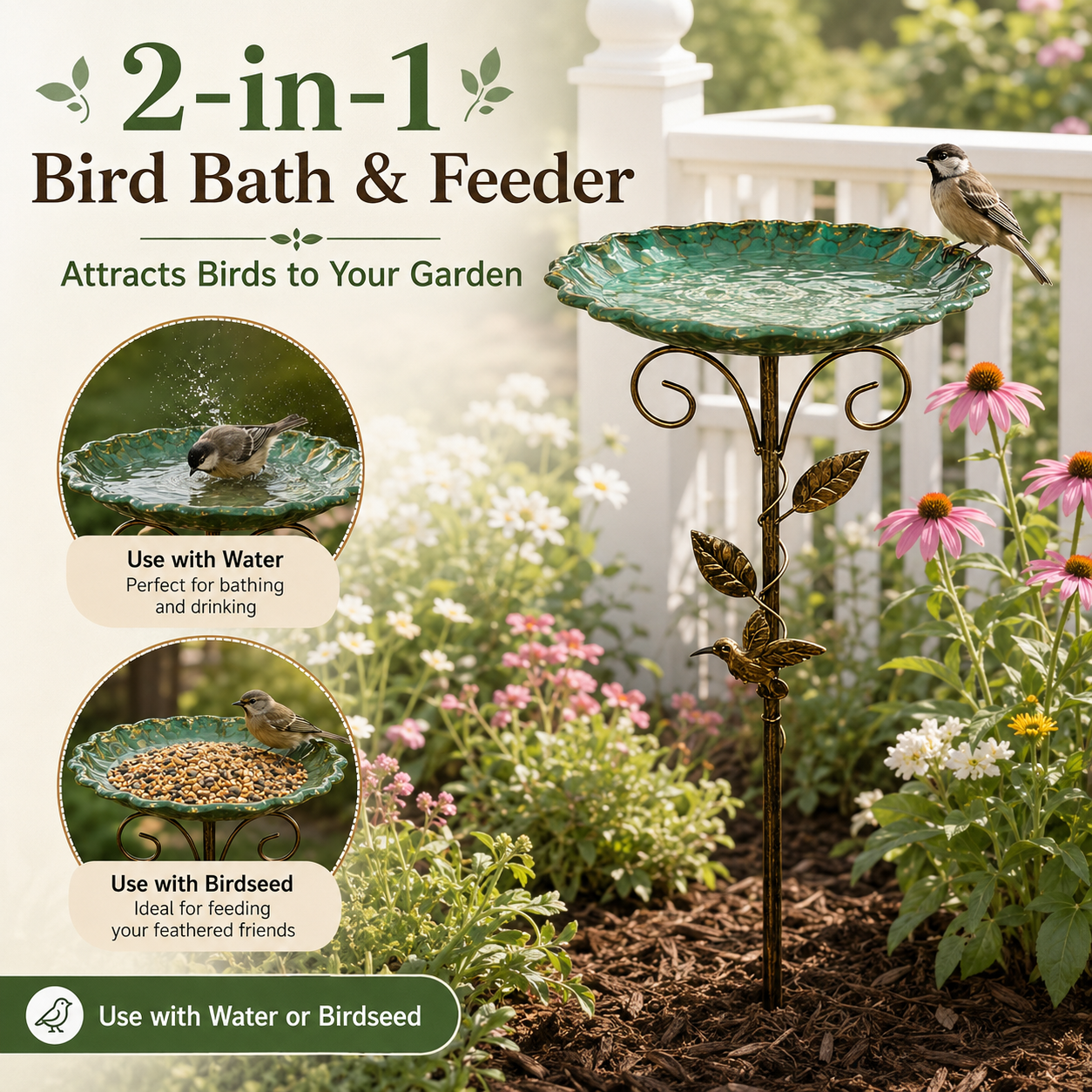 Vintage Mosaic Garden Bird Bath & Feeder