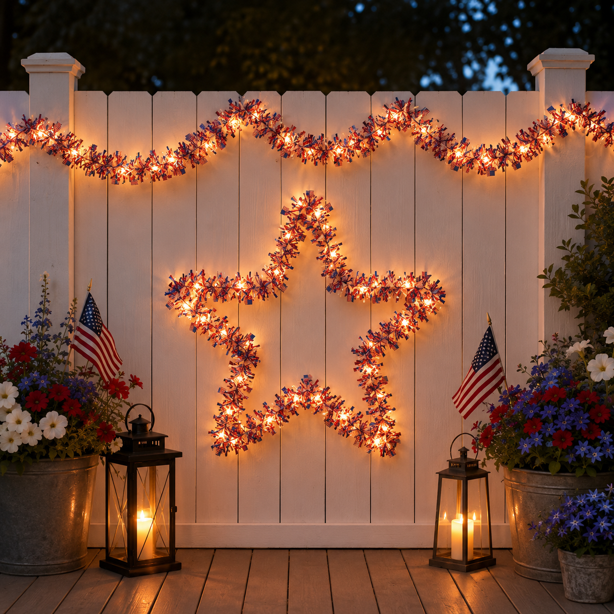 2-Pack 5m Patriotic LED Tinsel Garland – 50 Warm Lights