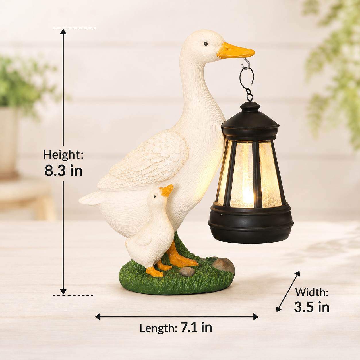 Solar White Duck Lantern Garden Decor