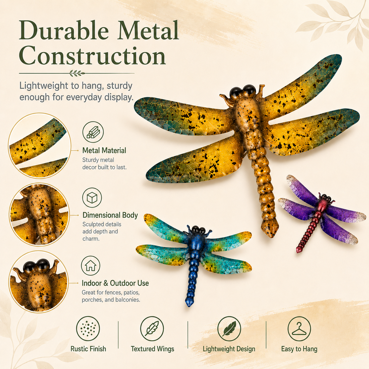 Colorful Metal Dragonfly Wall Decor Set of 3