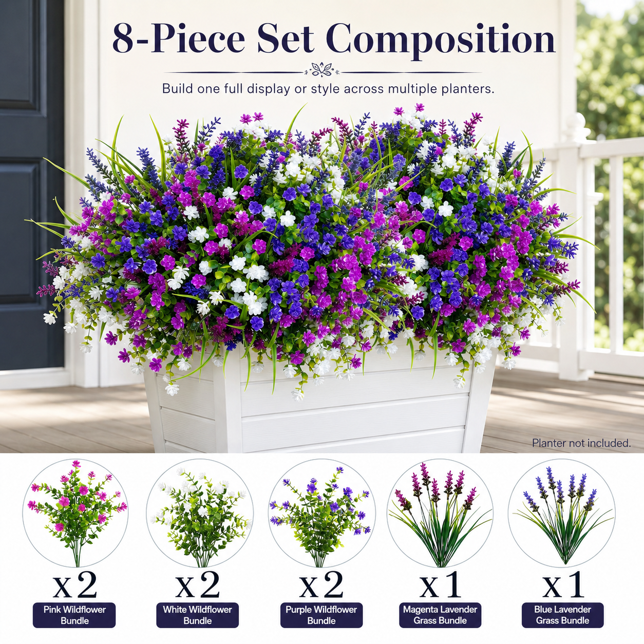 8-Piece Set of Outdoor Realistic Artificial Flowers