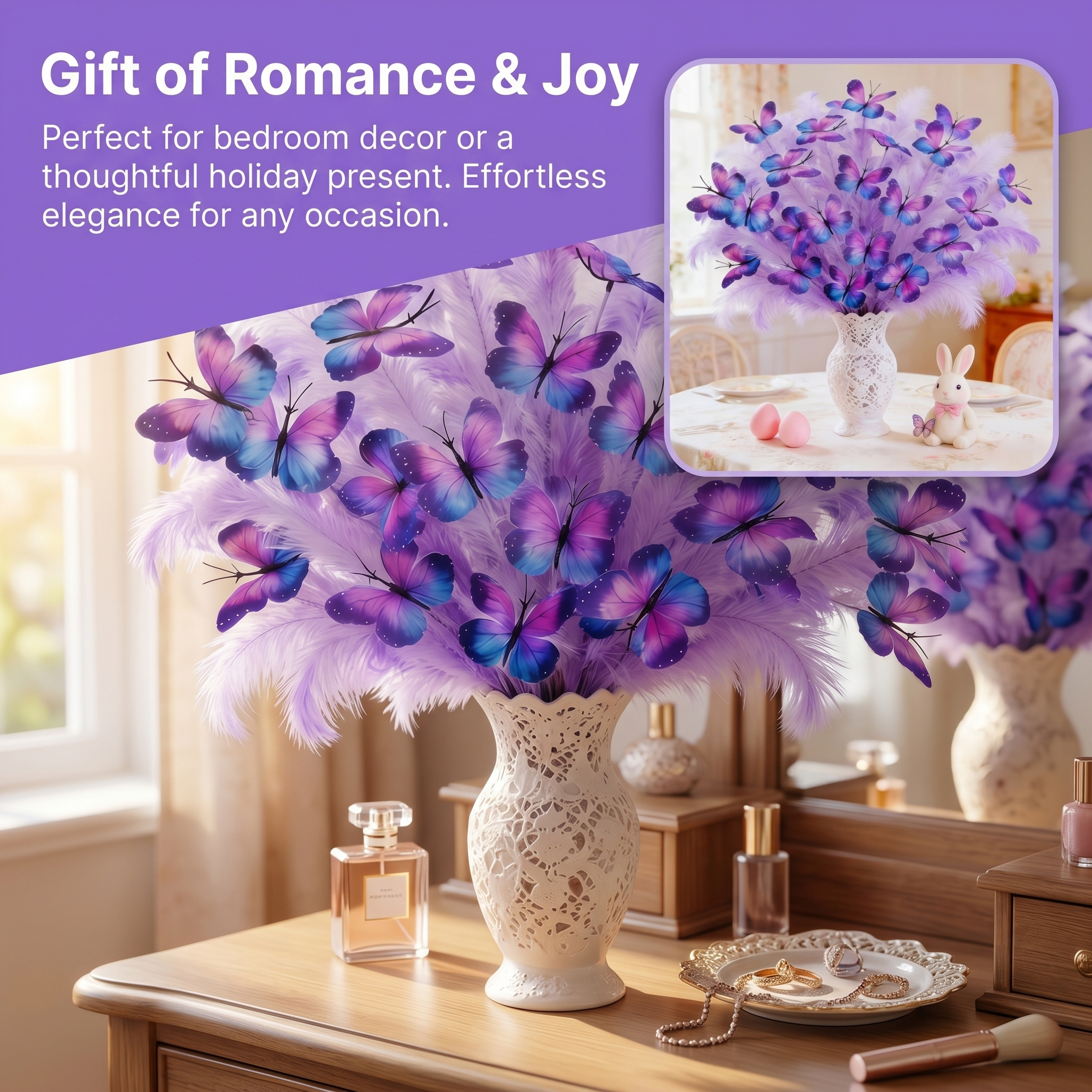3-Piece Purple Butterfly Faux Floral Stems