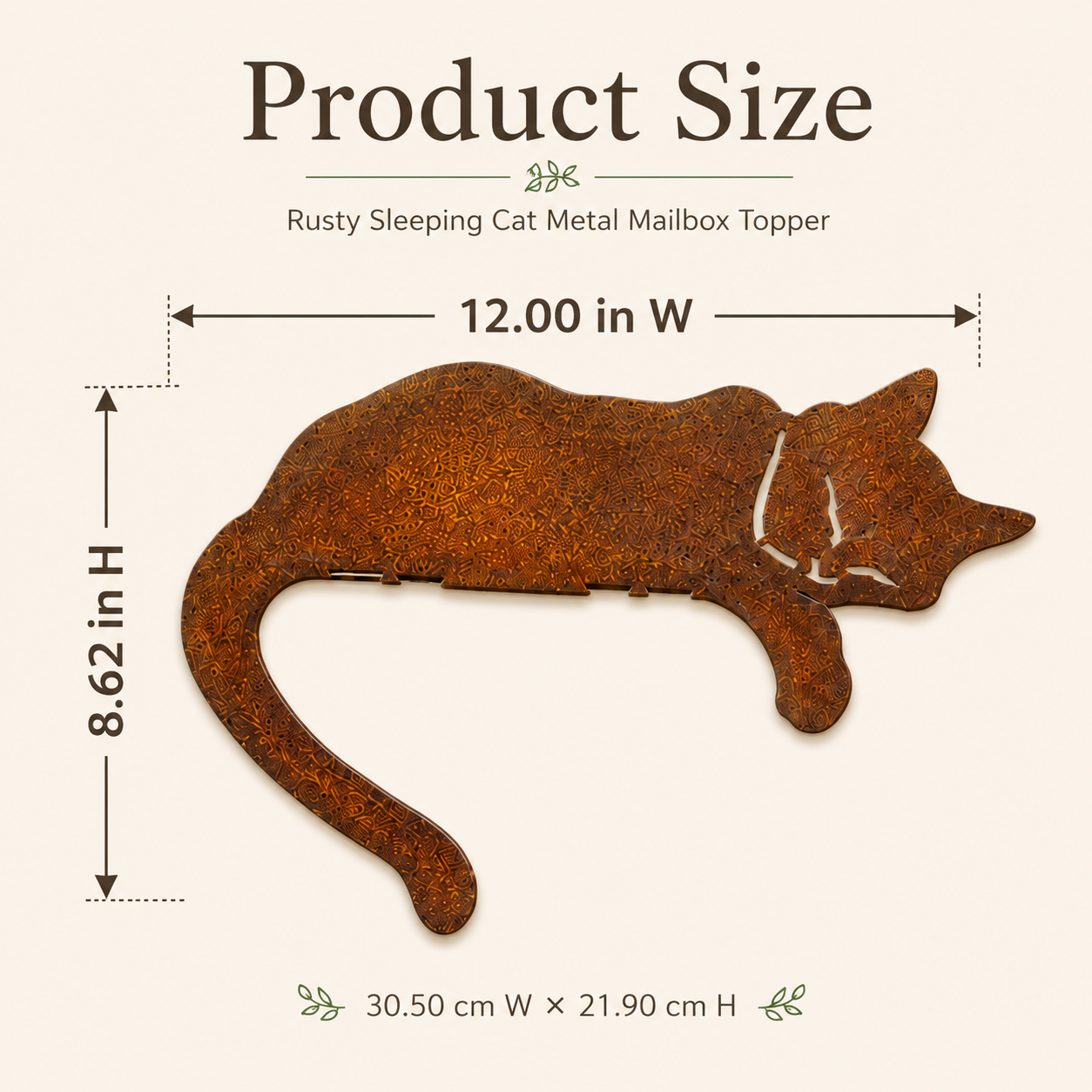 Rusty Sleeping Cat Metal Decor for Fence, Garden, Porch & Yard