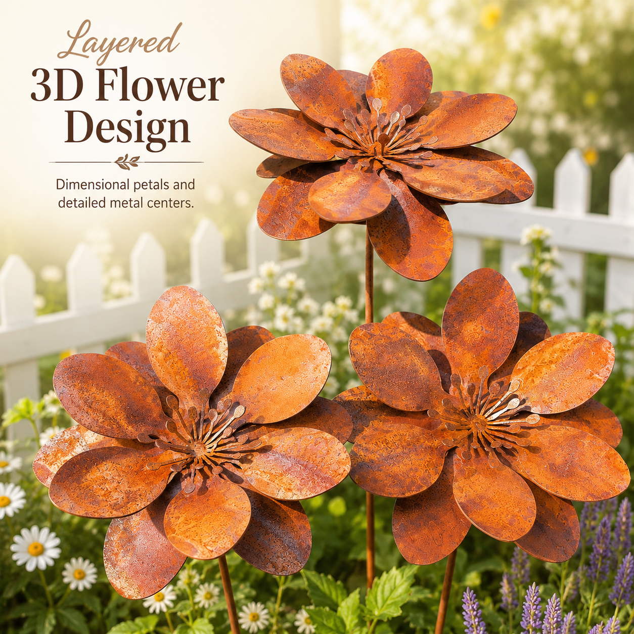 Rusty Metal Flower Garden Stake