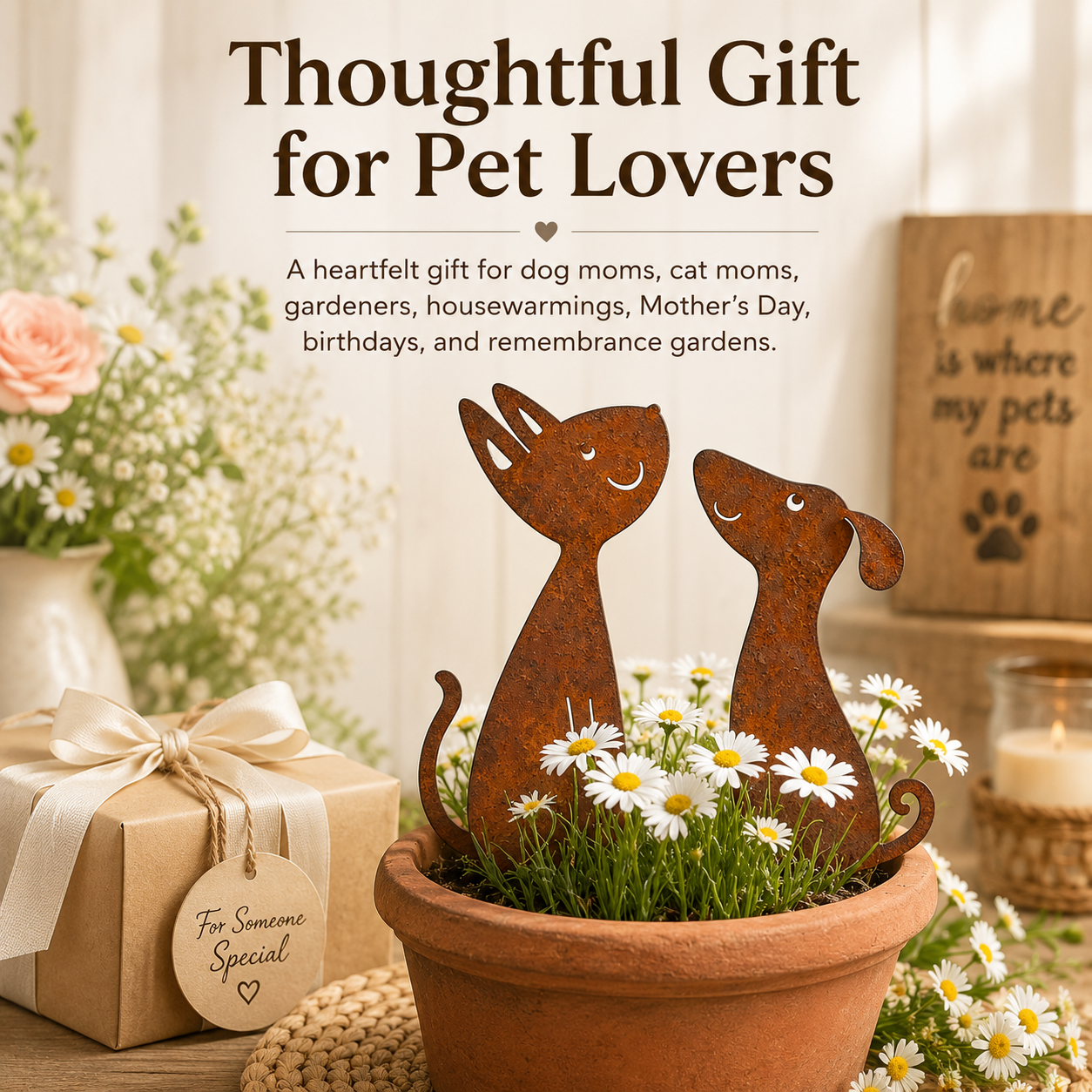 Rusty Cat and Dog Metal Garden Stakes