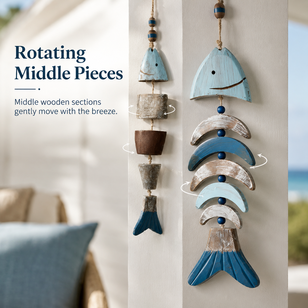 Coastal Fish Wooden Hanging Decor with Remote-Controlled Warm White String Lights