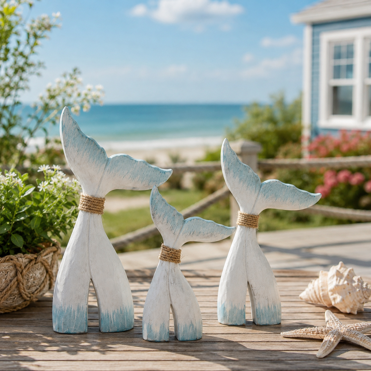 Coastal Fish Tail Table Decor Set of 3