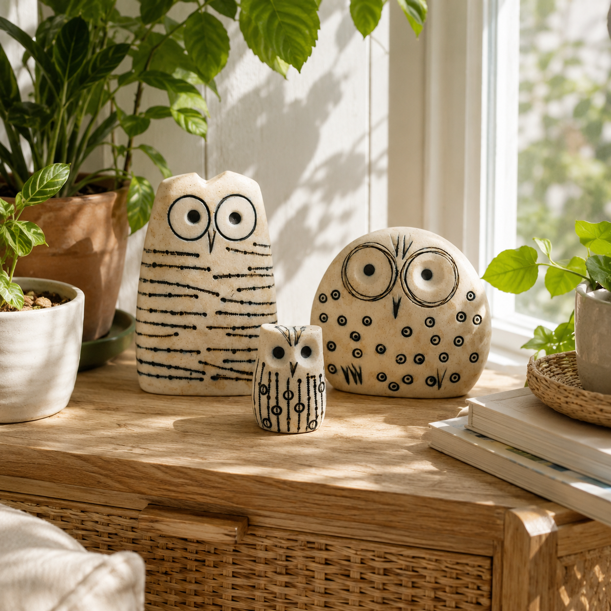 Rustic Owl Figurines Set of 3