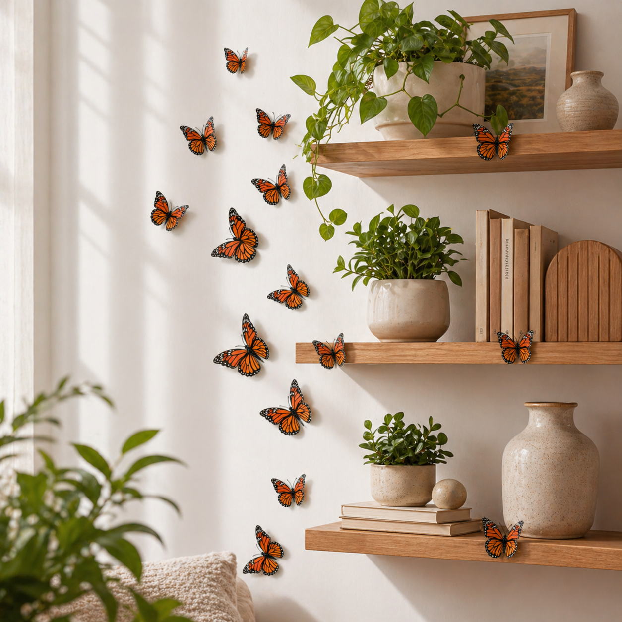24-Piece 3D Artificial Monarch Butterfly Wall Decor Set