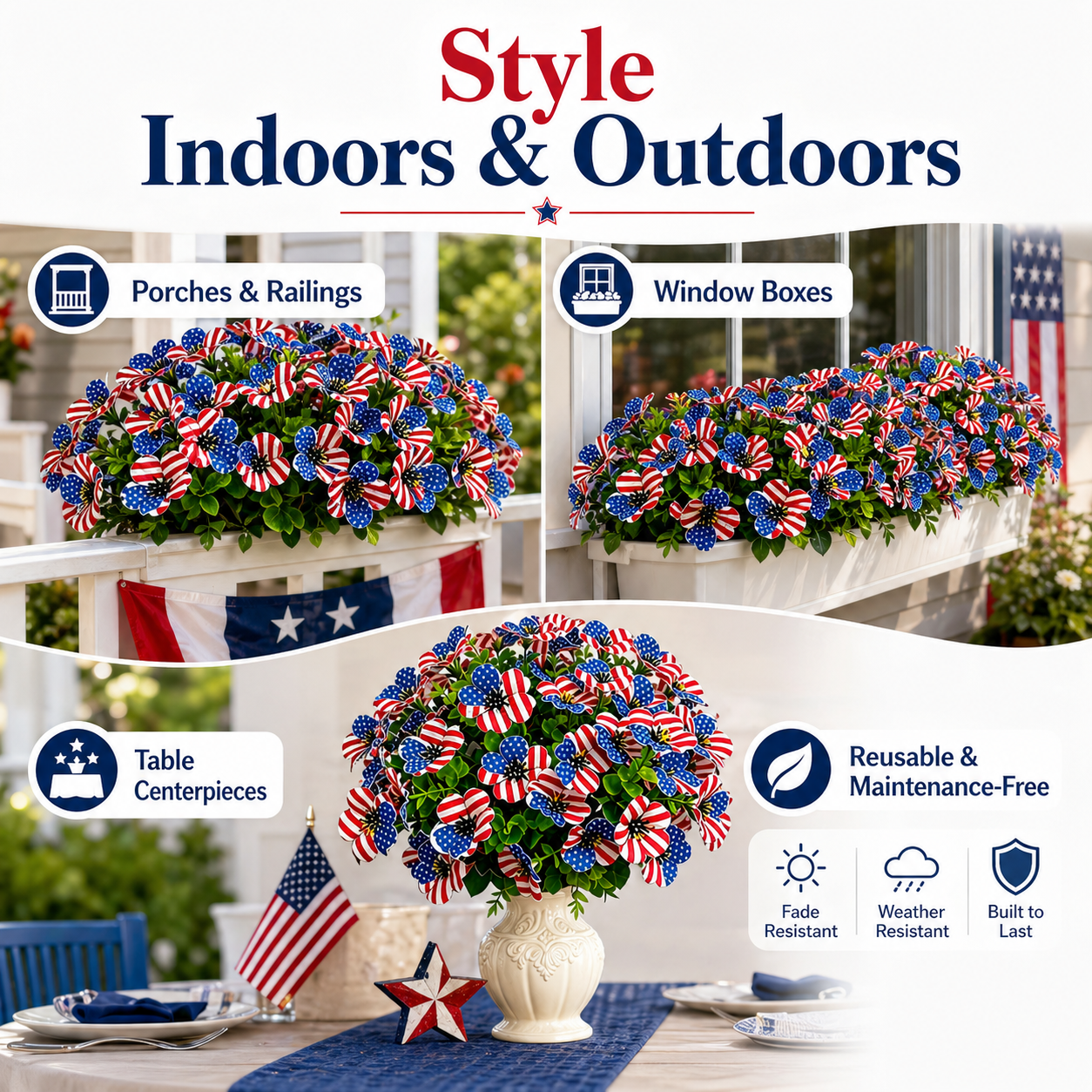 30-Piece Patriotic Artificial Flower Stems
