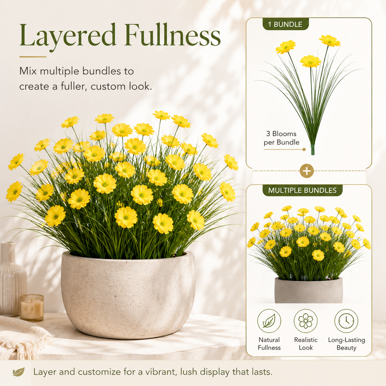 23.6 in Yellow Faux Flower Grass Bundle