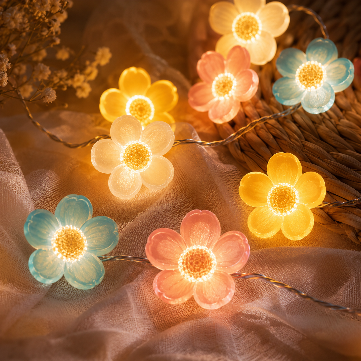 2-Pack Flower String Lights, 3m 30 LED  Floral Fairy Lights