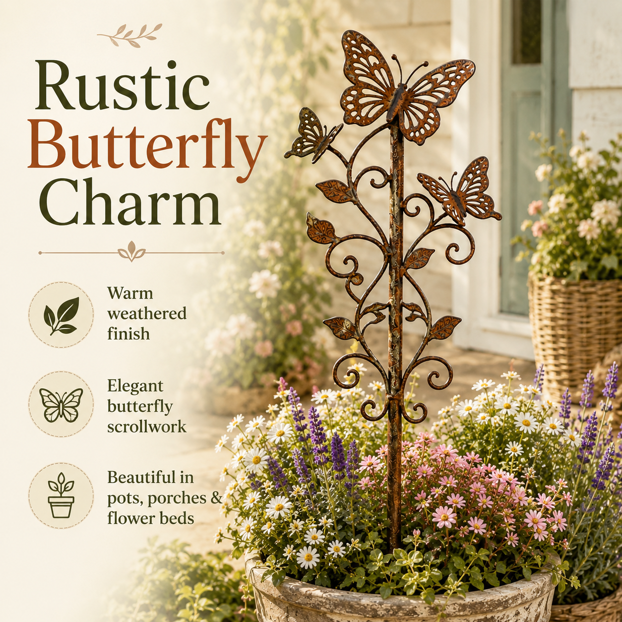 Rustic Metal Butterfly Garden Stake Decor