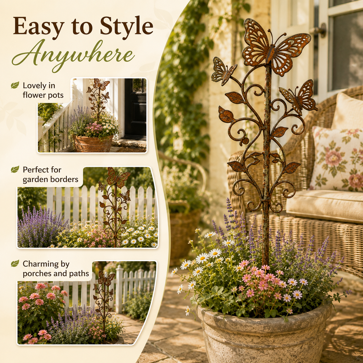Rustic Metal Butterfly Garden Stake Decor