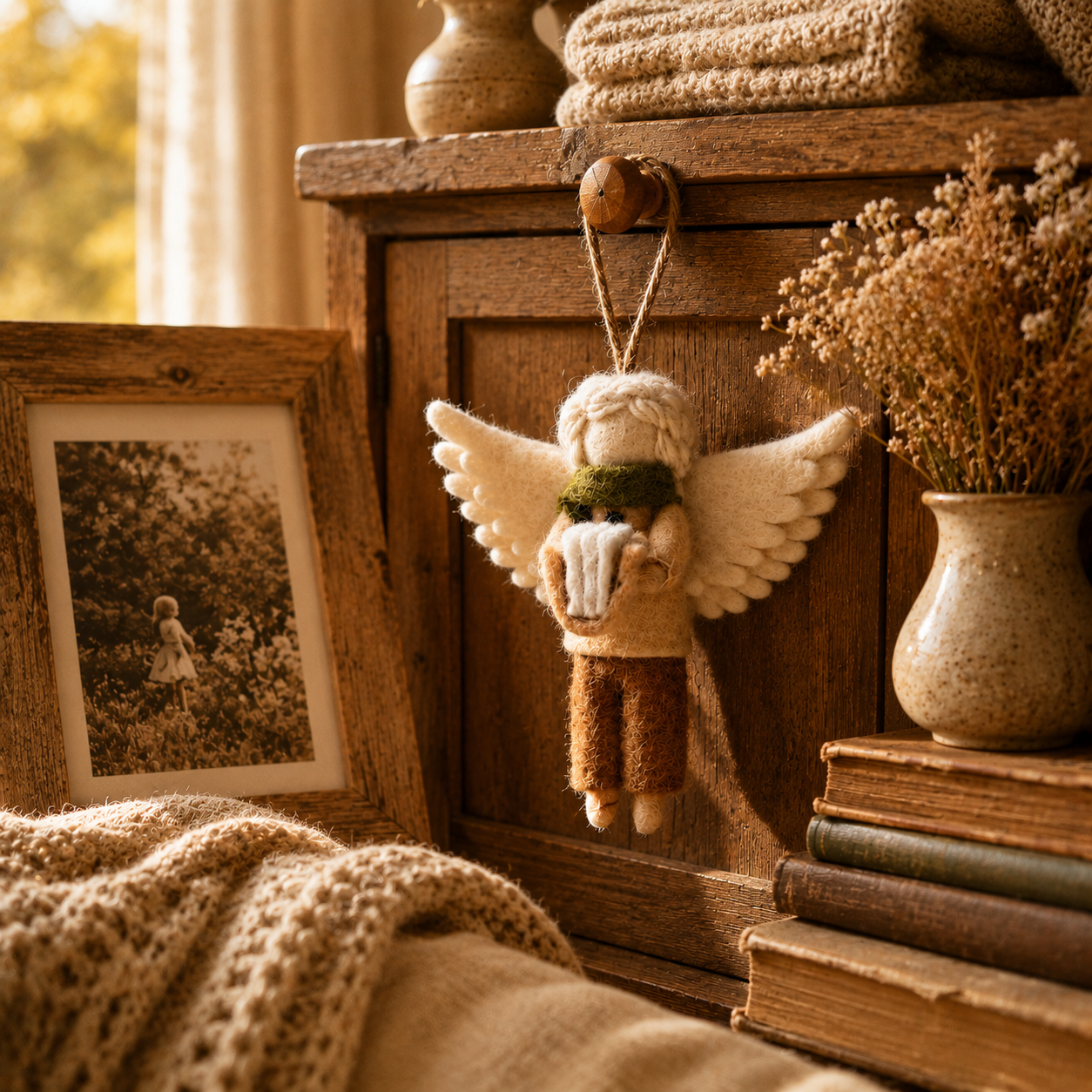 Handmade Wool Felt Reading Angel Ornament