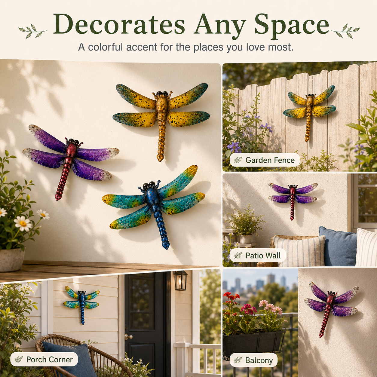 Colorful Metal Dragonfly Wall Decor Set of 3
