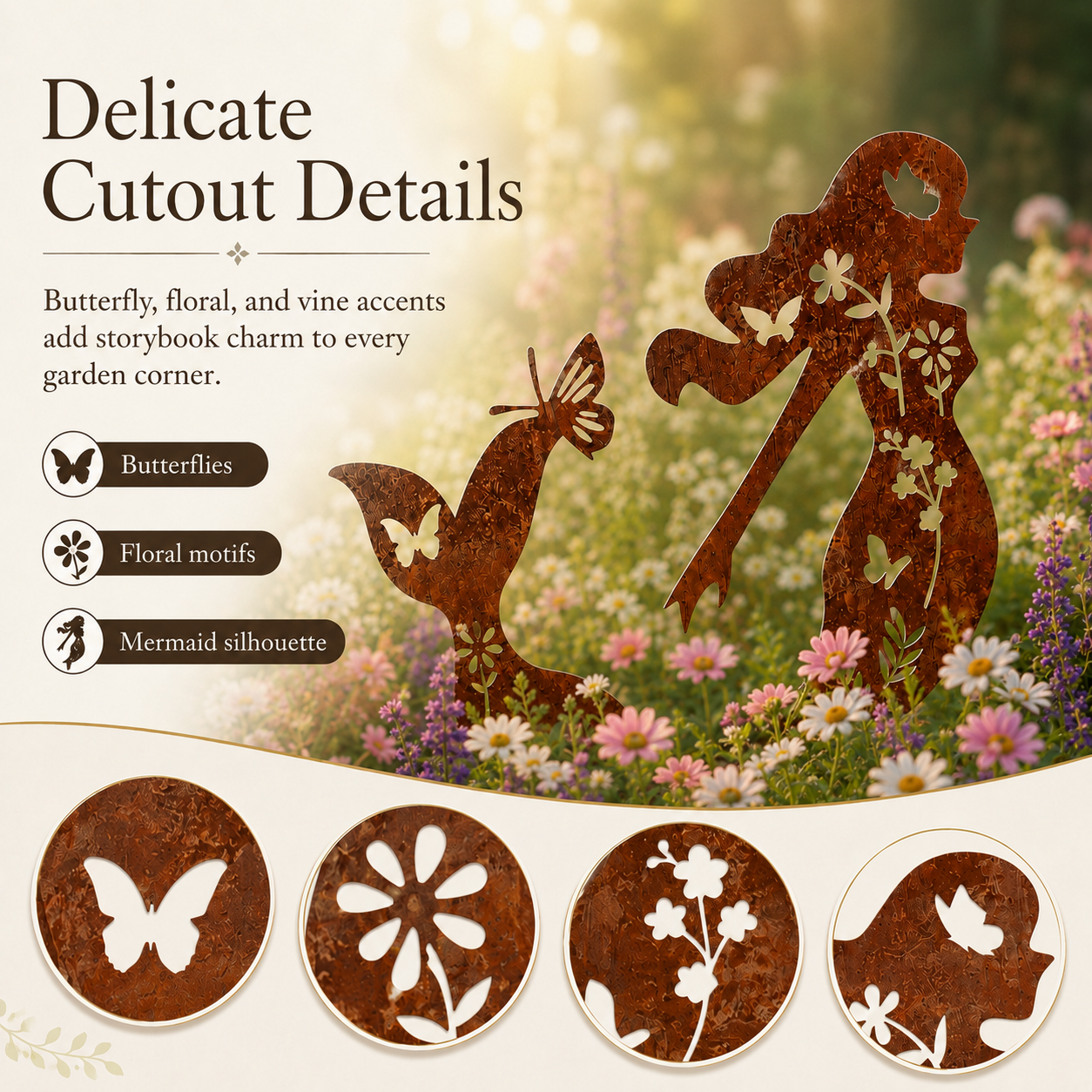 Rustic Mermaid Metal Garden Stake Set