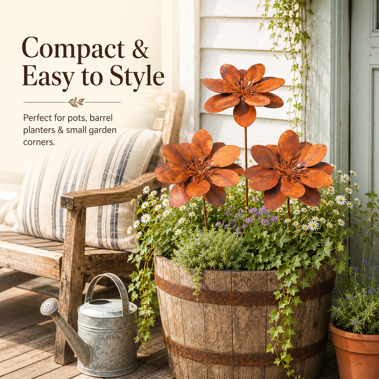 Rusty Metal Flower Garden Stake