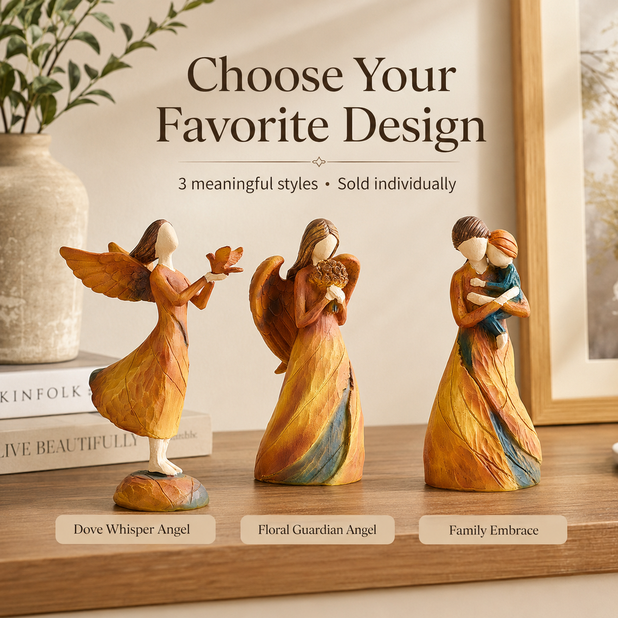 Faceless Resin Tabletop Figurine, Hand-Painted Style Angel or Family Statue
