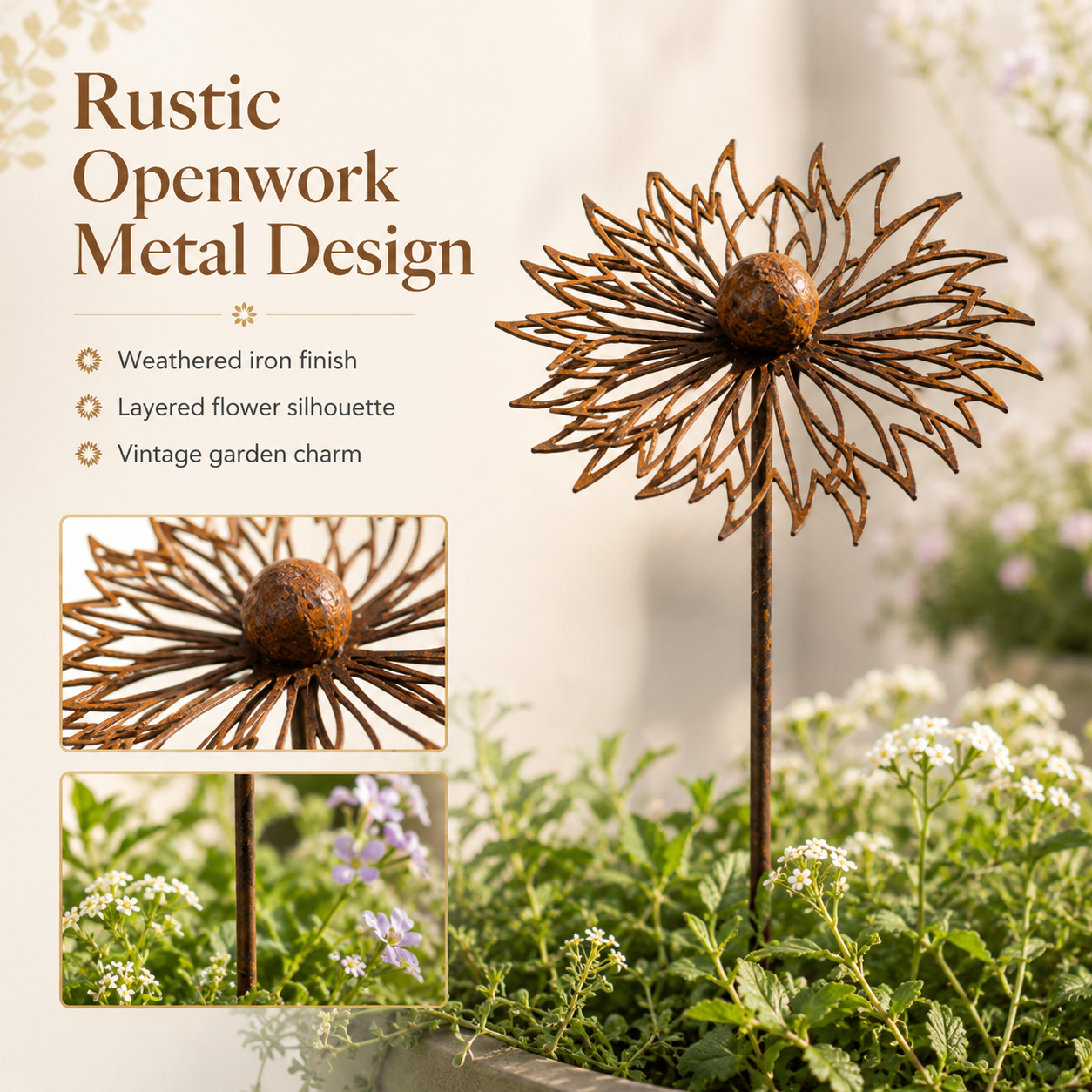 Rustic Cornflower Metal Garden Stakes